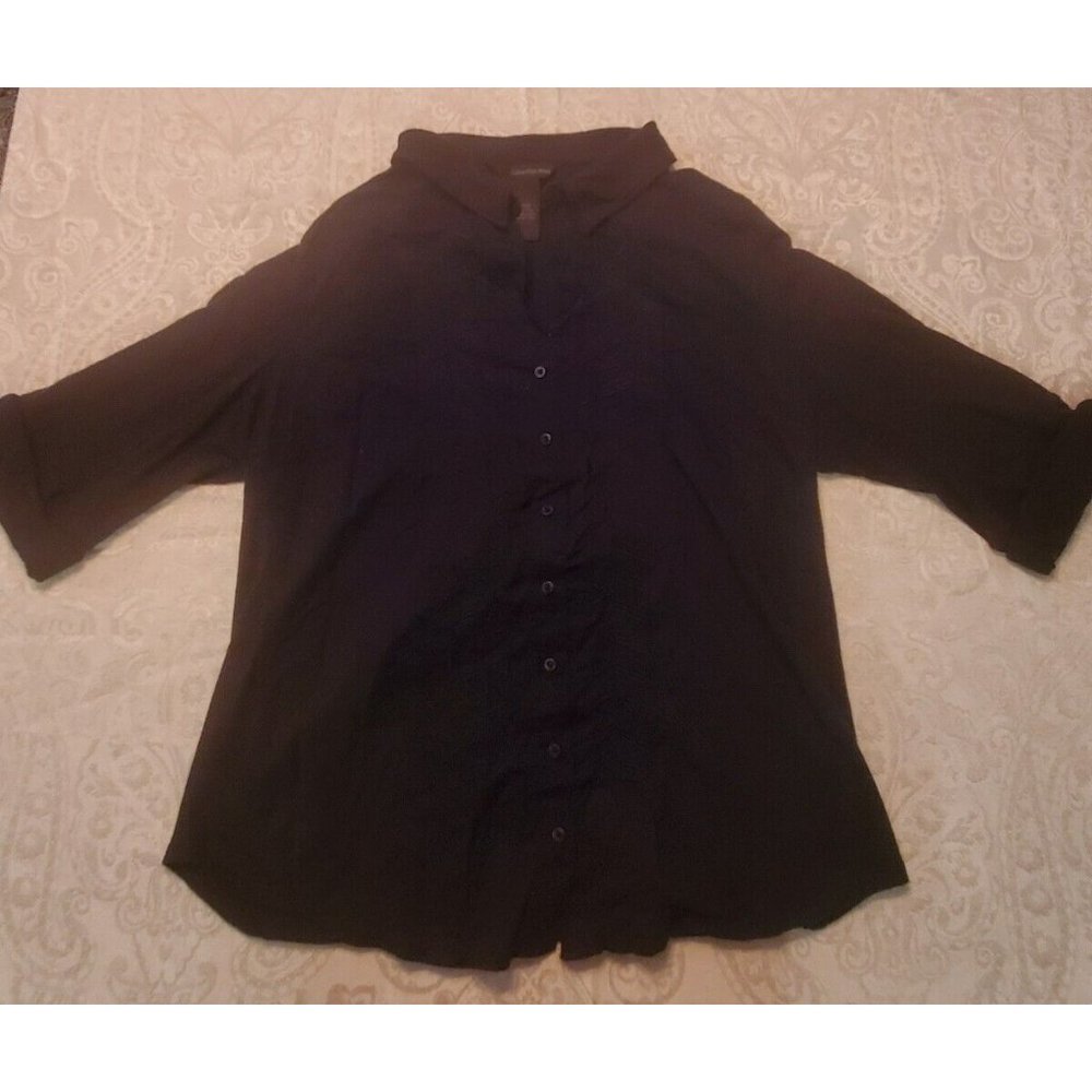 𝅺CALVIN KLEIN Jeans Black Button Down Shirt 3/4 Sleeve Soft Comfortable 